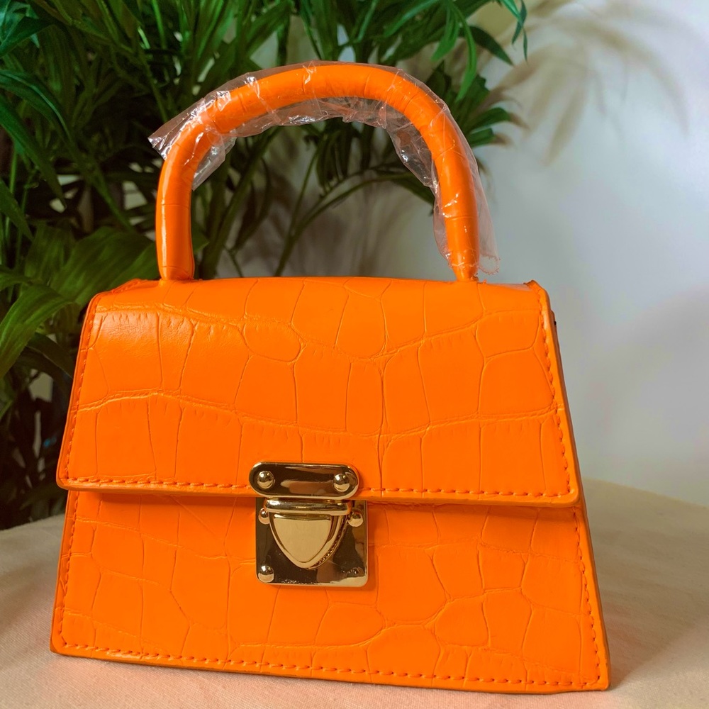 COPY - Orange SHEIN Croc Embossed Push Lock Satchel Bag